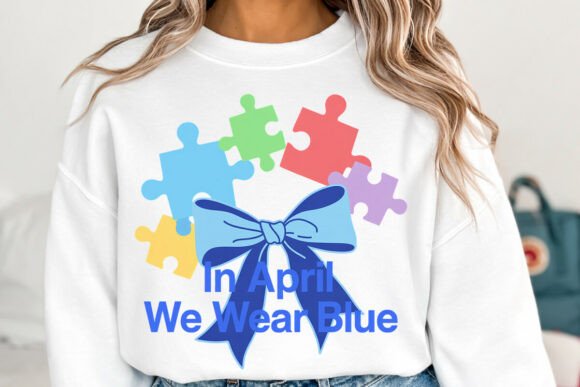 In April We Wear Blue Puzzle PNG: Design for Awareness