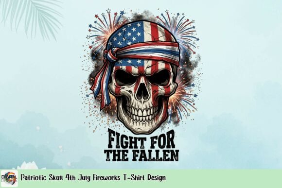 Patriotic Skull 4th July Fireworks T-Shirt Design