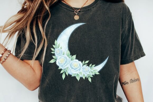 Watercolor Moon Blue Roses Design Png: A Serene Visual Asset